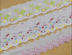 White colorful embroidery lace fabric trims for apparel