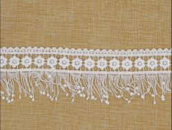 White cotton embroidered tassel fringe trims