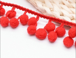 Red pom pom lace trims for apparel